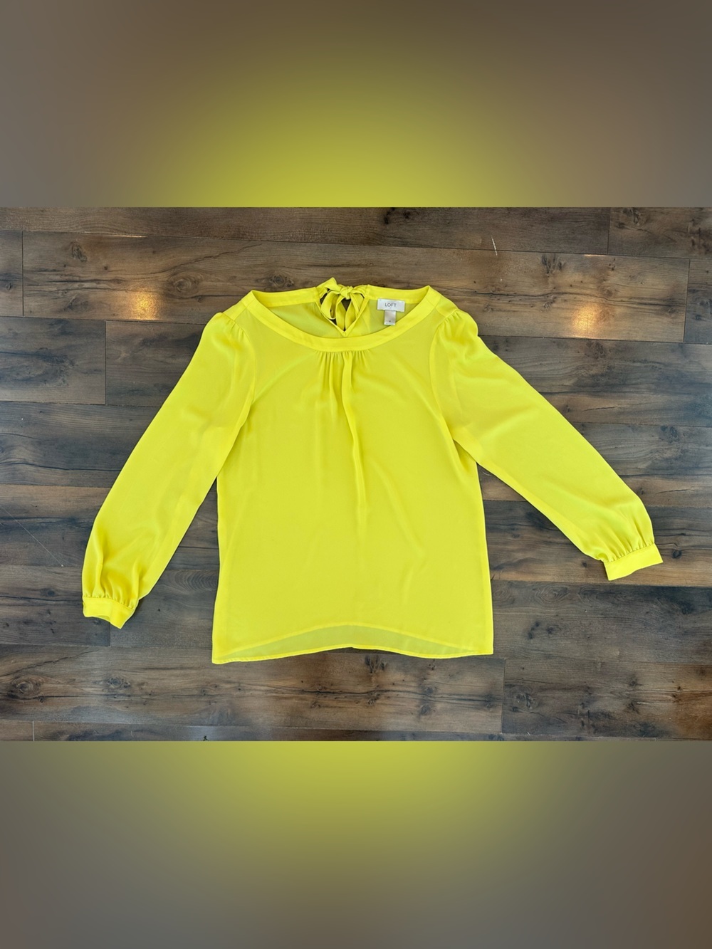 LOFT Yellow Tie Back Blouse Medium Puff Sleeve Career Office Top